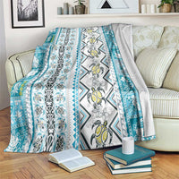 Hawaii Makahiki Turtle Blanket Blue Tapa Pattern - Polynesian Pride