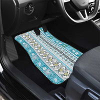 Hawaii Makahiki Turtle Car Mats Blue Tapa Pattern - Polynesian Pride