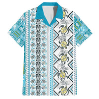 Hawaii Makahiki Turtle Family Matching Long Sleeve Bodycon Dress and Hawaiian Shirt Blue Tapa Pattern - Polynesian Pride