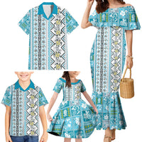 Hawaii Makahiki Turtle Family Matching Mermaid Dress and Hawaiian Shirt Blue Tapa Pattern - Polynesian Pride