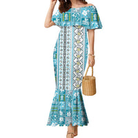 Hawaii Makahiki Turtle Family Matching Mermaid Dress and Hawaiian Shirt Blue Tapa Pattern - Polynesian Pride