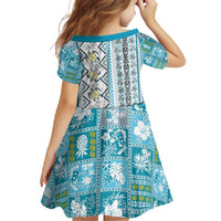 Hawaii Makahiki Turtle Family Matching Short Sleeve Bodycon Dress and Hawaiian Shirt Blue Tapa Pattern - Polynesian Pride