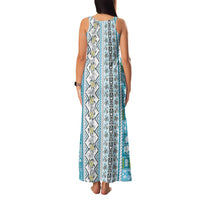 Hawaii Makahiki Turtle Family Matching Tank Maxi Dress and Hawaiian Shirt Blue Tapa Pattern - Polynesian Pride