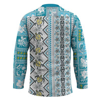 Hawaii Makahiki Turtle Hockey Jersey Blue Tapa Pattern - Polynesian Pride