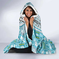 Hawaii Makahiki Turtle Hooded Blanket Blue Tapa Pattern - Polynesian Pride
