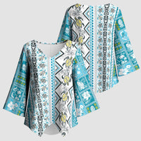 Hawaii Makahiki Turtle Kimono Sleeve Blouse Blue Tapa Pattern - Polynesian Pride