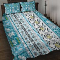 Hawaii Makahiki Turtle Quilt Bed Set Blue Tapa Pattern - Polynesian Pride