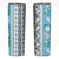 Hawaii Makahiki Turtle Skinny Tumbler Blue Tapa Pattern - Polynesian Pride