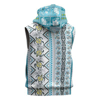 Hawaii Makahiki Turtle Sleeveless Zip Hoodie Blue Tapa Pattern - Polynesian Pride