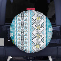 Hawaii Makahiki Turtle Spare Tire Cover Blue Tapa Pattern - Polynesian Pride