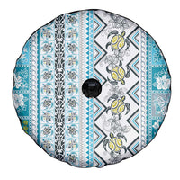 Hawaii Makahiki Turtle Spare Tire Cover Blue Tapa Pattern - Polynesian Pride