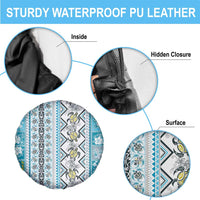 Hawaii Makahiki Turtle Spare Tire Cover Blue Tapa Pattern - Polynesian Pride