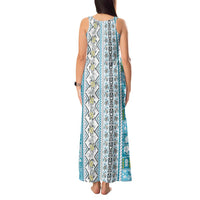 Hawaii Makahiki Turtle Tank Maxi Dress Blue Tapa Pattern - Polynesian Pride