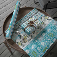 Hawaii Makahiki Turtle Wrapping Paper Blue Tapa Pattern - Polynesian Pride