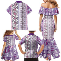 Hawaii Makahiki Turtle Family Matching Mermaid Dress and Hawaiian Shirt Violet Tapa Pattern - Polynesian Pride