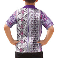 Hawaii Makahiki Turtle Family Matching Off Shoulder Maxi Dress and Hawaiian Shirt Violet Tapa Pattern - Polynesian Pride