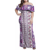 Hawaii Makahiki Turtle Family Matching Off Shoulder Maxi Dress and Hawaiian Shirt Violet Tapa Pattern - Polynesian Pride