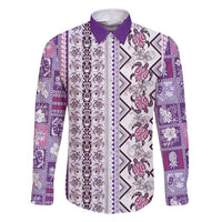 Hawaii Makahiki Turtle Family Matching Off Shoulder Short Dress and Hawaiian Shirt Violet Tapa Pattern - Polynesian Pride
