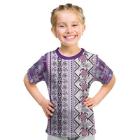 Hawaii Makahiki Turtle Kid T Shirt Violet Tapa Pattern - Polynesian Pride