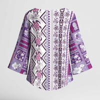 Hawaii Makahiki Turtle Kimono Sleeve Blouse Violet Tapa Pattern - Polynesian Pride