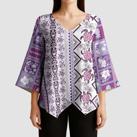 Hawaii Makahiki Turtle Kimono Sleeve Blouse Violet Tapa Pattern - Polynesian Pride