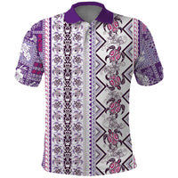 Hawaii Makahiki Turtle Polo Shirt Violet Tapa Pattern - Polynesian Pride