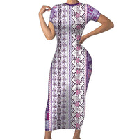 Hawaii Makahiki Turtle Short Sleeve Bodycon Dress Violet Tapa Pattern - Polynesian Pride