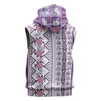 Hawaii Makahiki Turtle Sleeveless Hoodie Violet Tapa Pattern - Polynesian Pride