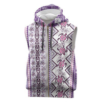 Hawaii Makahiki Turtle Sleeveless Zip Hoodie Violet Tapa Pattern - Polynesian Pride