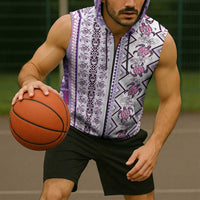 Hawaii Makahiki Turtle Sleeveless Zip Hoodie Violet Tapa Pattern - Polynesian Pride
