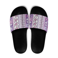 Hawaii Makahiki Turtle Slide Sandals Violet Tapa Pattern - Polynesian Pride