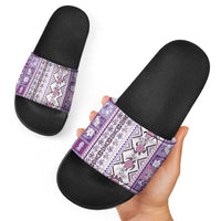 Hawaii Makahiki Turtle Slide Sandals Violet Tapa Pattern - Polynesian Pride