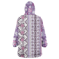 Hawaii Makahiki Turtle Wearable Blanket Hoodie Violet Tapa Pattern - Polynesian Pride