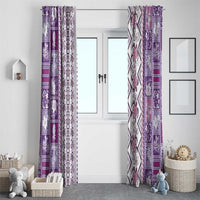 Hawaii Makahiki Turtle Window Curtain Violet Tapa Pattern - Polynesian Pride