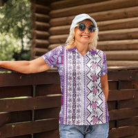 Hawaii Makahiki Turtle Women Polo Shirt Violet Tapa Pattern - Polynesian Pride