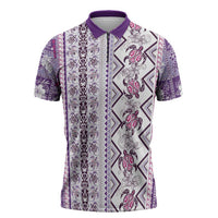 Hawaii Makahiki Turtle Zipper Polo Shirt Violet Tapa Pattern - Polynesian Pride