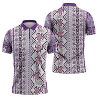 Hawaii Makahiki Turtle Zipper Polo Shirt Violet Tapa Pattern - Polynesian Pride