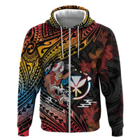 Hawaii And Japan Zip Hoodie Koi Fish With Kanaka Maoli LT05 Zip Hoodie Black - Polynesian Pride