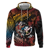 Hawaii And Japan Zip Hoodie Koi Fish With Kanaka Maoli LT05 Pullover Hoodie Black - Polynesian Pride