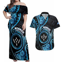 Personalised Kosrae Constitution Day Couples Matching Off Shoulder Maxi Dress and Hawaiian Shirt Ocean Floral Pattern LT05 Black - Polynesian Pride