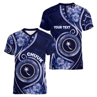Personalised FSM Chuuk Women V-Neck T-Shirt Ocean Floral Pattern LT05 - Polynesian Pride