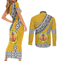 Personalised Anastasis College Couples Matching Short Sleeve Bodycon Dress and Long Sleeve Button Shirt Tonga Unique Style - Polynesian Pride