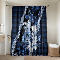 Hawaii Ukulele Bathroom Set Tropical Flowers With Palaka Effect Blue Version - Polynesian Pride