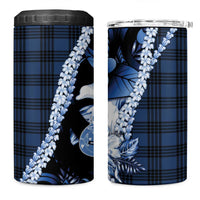 Hawaii Ukulele 4 in 1 Can Cooler Tumbler Tropical Flowers With Palaka Effect Blue Version LT05 One Size: 16 oz Blue - Polynesian Pride