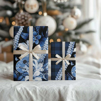 Hawaii Ukulele Wrapping Paper Tropical Flowers With Palaka Effect Blue Version