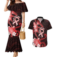 Heart Health Awareness Couples Matching Mermaid Dress and Hawaiian Shirt Warrior Wears Red Polynesian Style