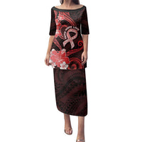 Heart Health Awareness Family Matching Puletasi and Hawaiian Shirt Warrior Wears Red Polynesian Style