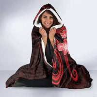 Heart Health Awareness Hooded Blanket Warrior Wears Red Polynesian Style