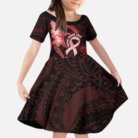 Heart Health Awareness Kid Short Sleeve Dress Warrior Wears Red Polynesian Style