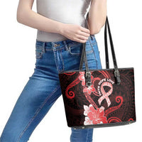 Heart Health Awareness Leather Tote Bag Warrior Wears Red Polynesian Style